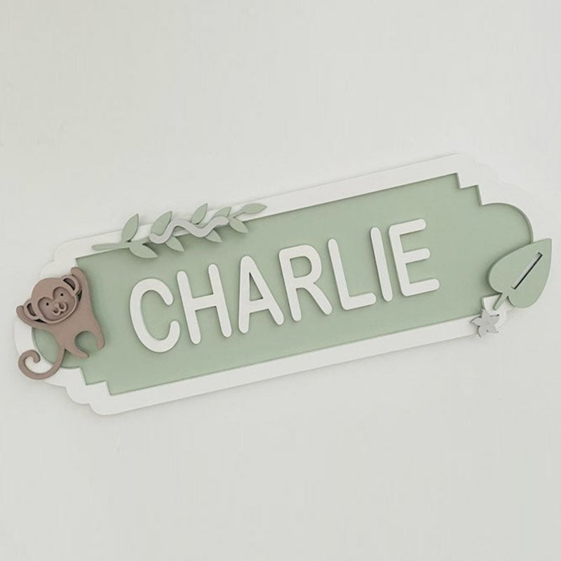 Personalised Street Sign Name Plaque - Monkey Design - Bedroom Door Name Plate