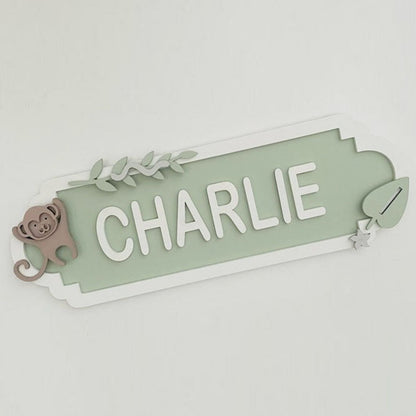 Personalised Street Sign Name Plaque - Monkey Design - Bedroom Door Name Plate