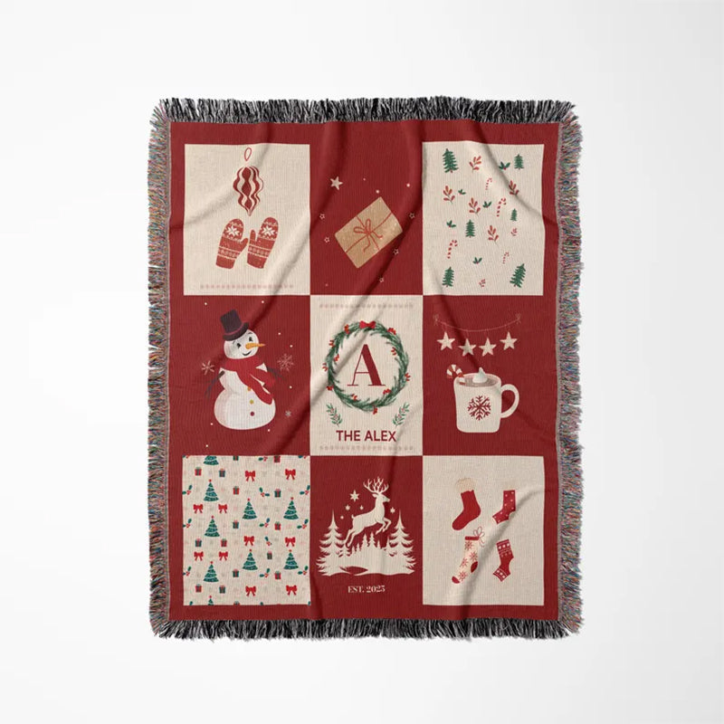 Personalized Family Name Woven Christmas Blanket: Holiday Decor Throw