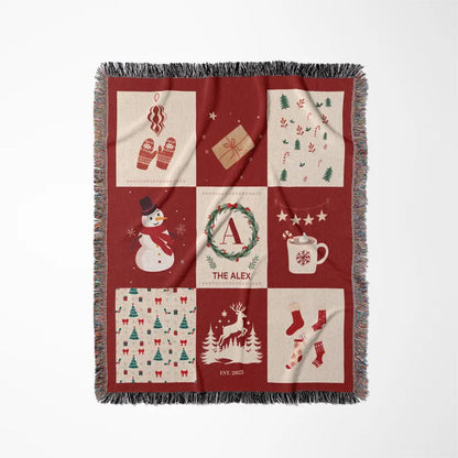 Personalized Family Name Woven Christmas Blanket: Holiday Decor Throw