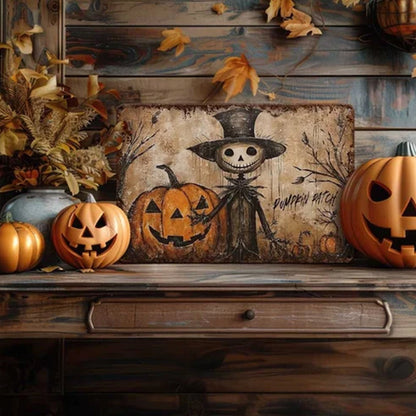 Primitive Halloween Decor Metal Sign Decoration Antique Rustic Porch Outdoor Safe