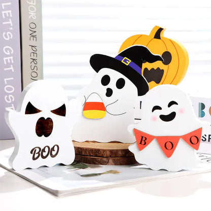 Custom Engraved Halloween Wooden Ghost Decor,Cute Ghost Halloween Desk Decor