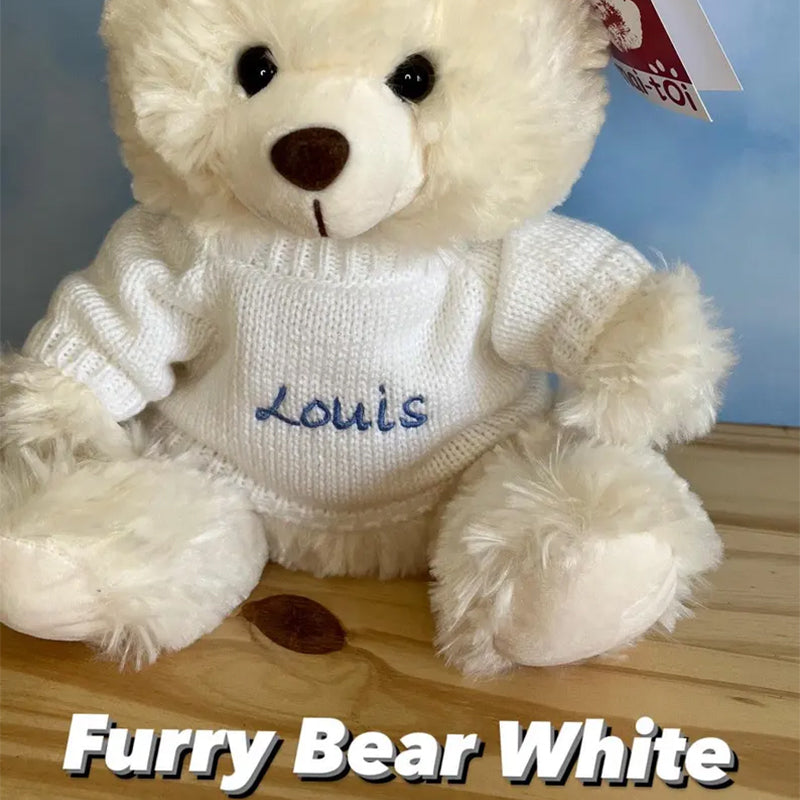 Personalized Teddy Bear - Custom embroidered white knit sweater