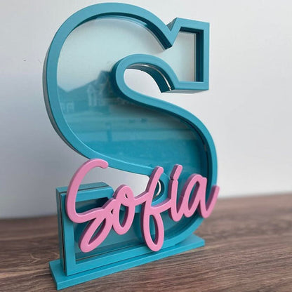 Personalized Letter Piggy Bank: Wooden Initial Coin Bank