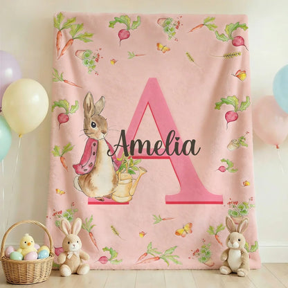 Personalized Easter Multicolor Peter Rabbit Soft Throw Blanket with Name