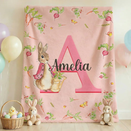 Personalized Easter Multicolor Peter Rabbit Soft Throw Blanket with Name