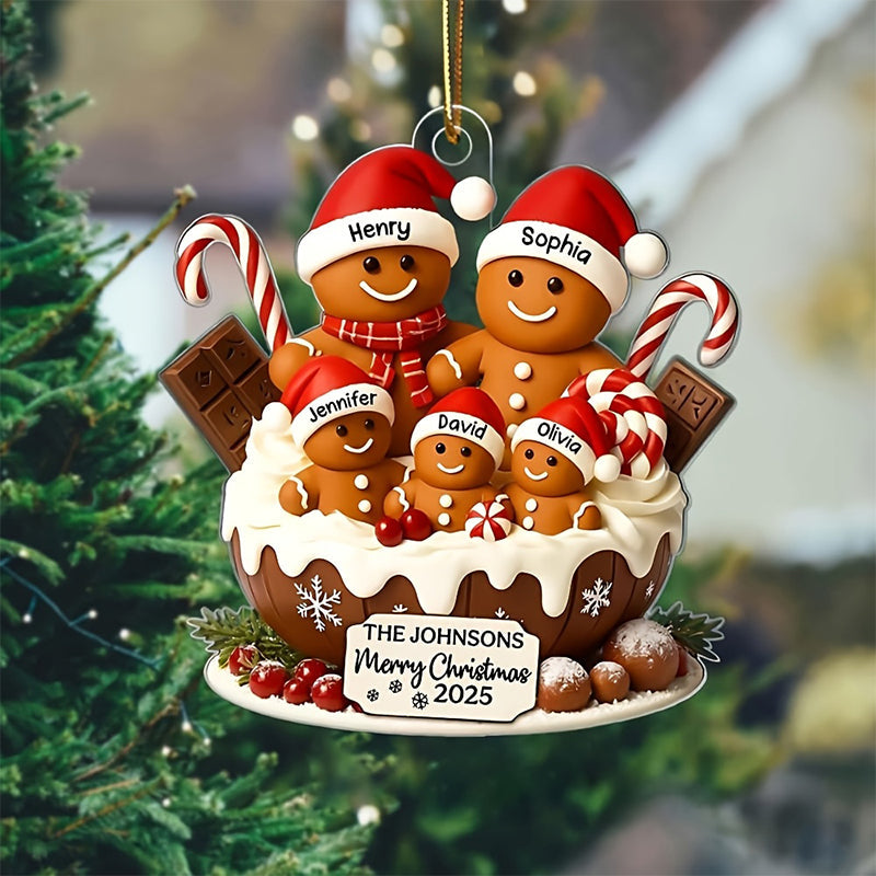 Personalized Gingerbread Family Christmas Ornament - Custom Names