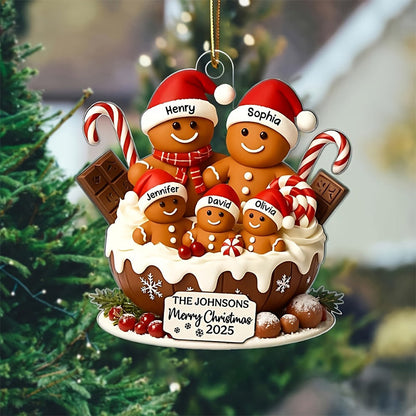 Personalized Gingerbread Family Christmas Ornament - Custom Names
