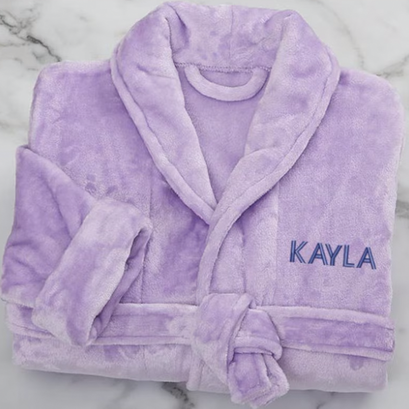 Classic Embroidered Short Fleece Robe, Gifts for Her
