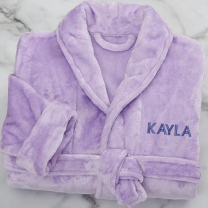 Classic Embroidered Short Fleece Robe, Gifts for Her