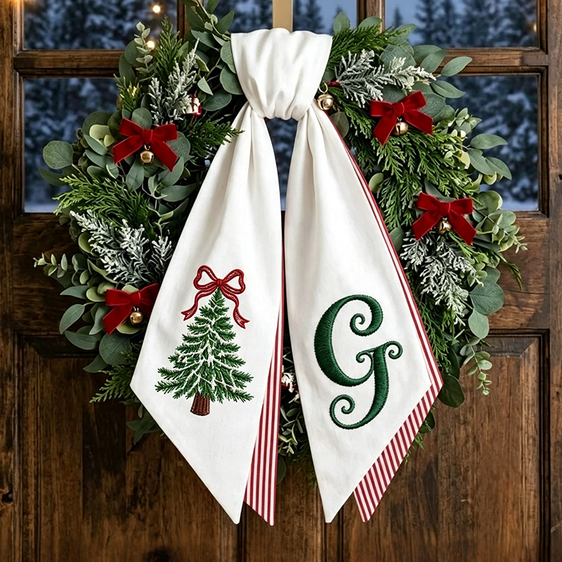 Personalized Christmas Wreath Sash, Custom Christmas Tree Door Bow