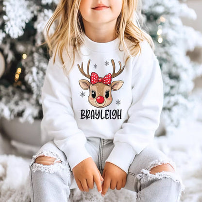 Christmas kid toddler personalized boy girl custom name reindeer shirt,