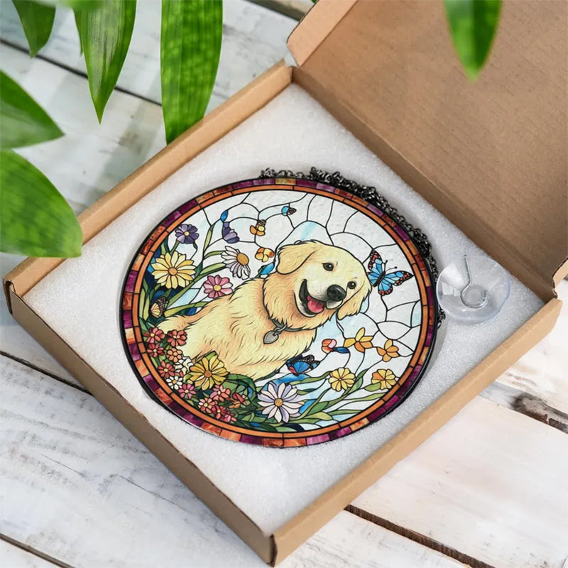 Custom Pet Portrait Stained Glass Suncatcher, Stained Glass Dog Memorial