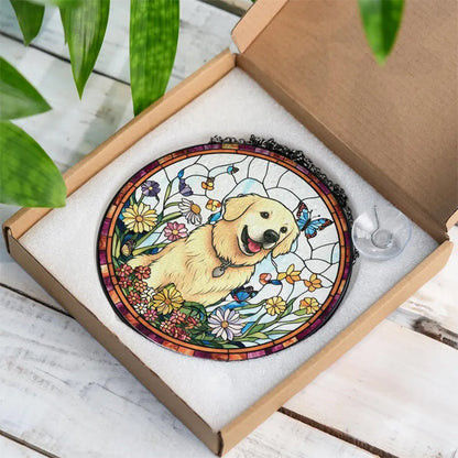 Custom Pet Portrait Stained Glass Suncatcher, Stained Glass Dog Memorial