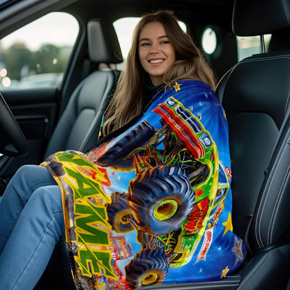 Personalized Monster Truck Flannel Blanket