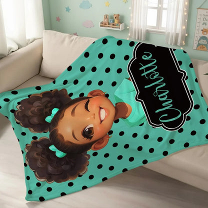 Personalized Polka Dots Cute Cartoon Little Girl Soft Throw Blanket