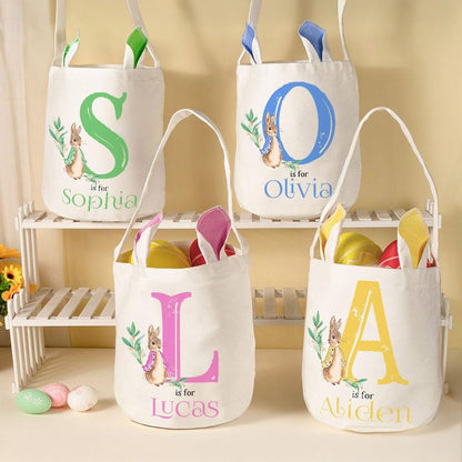 Custom Cute Peter Rabbit Bunny Ears Bucket Bag with Initial & Name