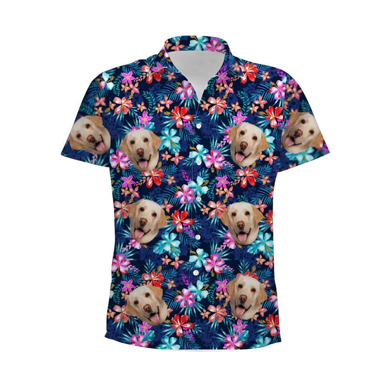 Personalized Photo Hawaiian Shirt Custom Dog Cat Face Holiday Tropical Pattern Shir