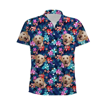 Personalized Photo Hawaiian Shirt Custom Dog Cat Face Holiday Tropical Pattern Shir