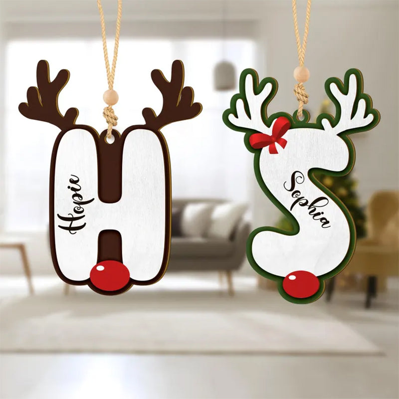 Personalized Christmas Letter Ornament 2025 Custom Family Initial Reindeer Decoration