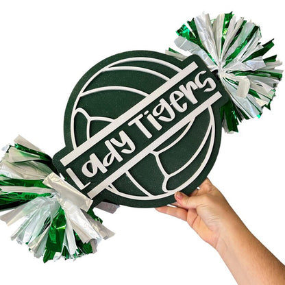 Volleyball Cheer Stick – Custom Spirit Sign with Pom Poms