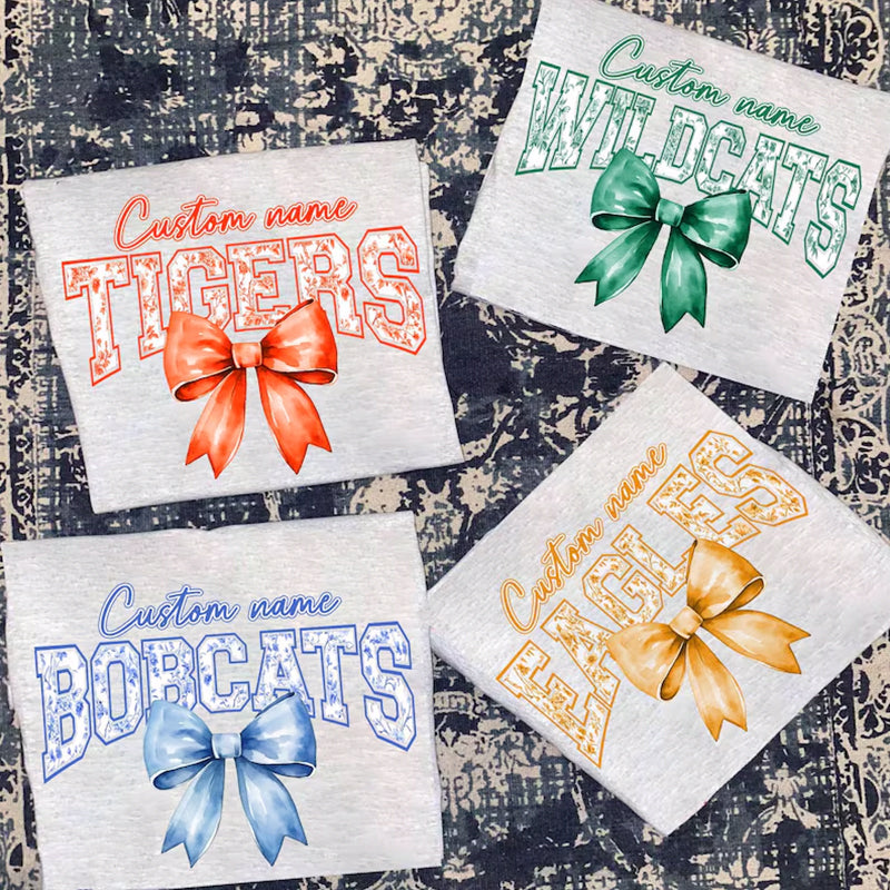Custom Mascot Toile Floral Shirt, Football Bow Coquette Shirt