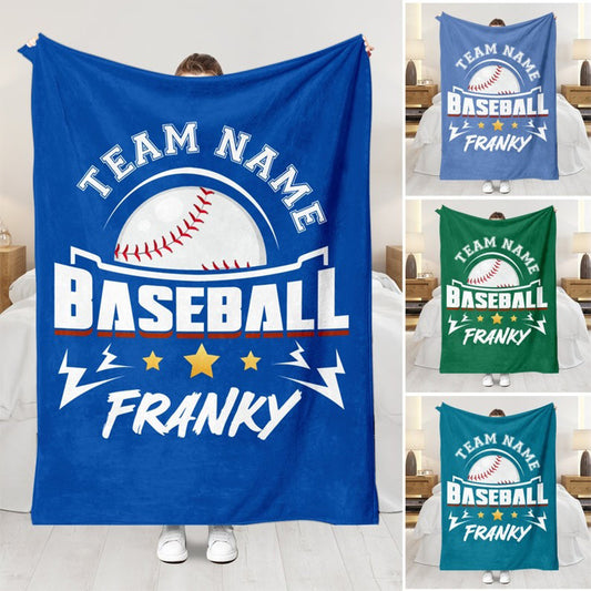 Personalized Baseball Blanket: Custom Name & Team Soft Sherpa Fleece Throw