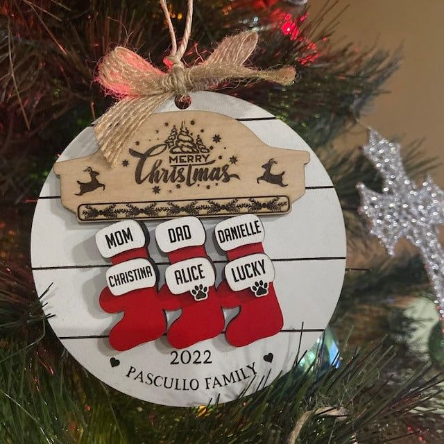 Custom Wooden Family Christmas Ornament | 3dLaser Cut Personalized Family Name 1-10