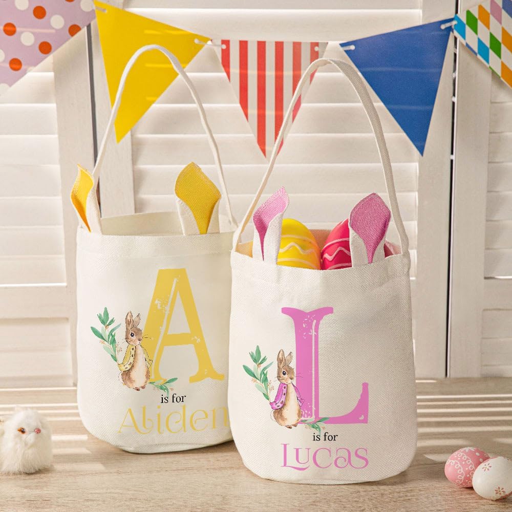 Custom Cute Peter Rabbit Bunny Ears Bucket Bag with Initial & Name