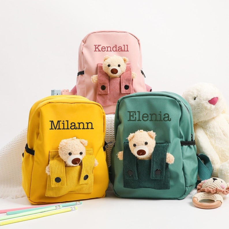 Personalized Name Bag Pack For Kids With Cute Bear  School Bag
