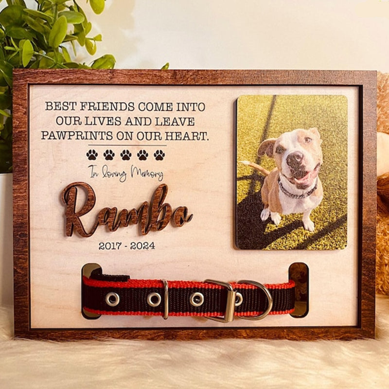 Personalized Dog Memorial Wood Frame With Collar Holder, Dog Memorial Gifts