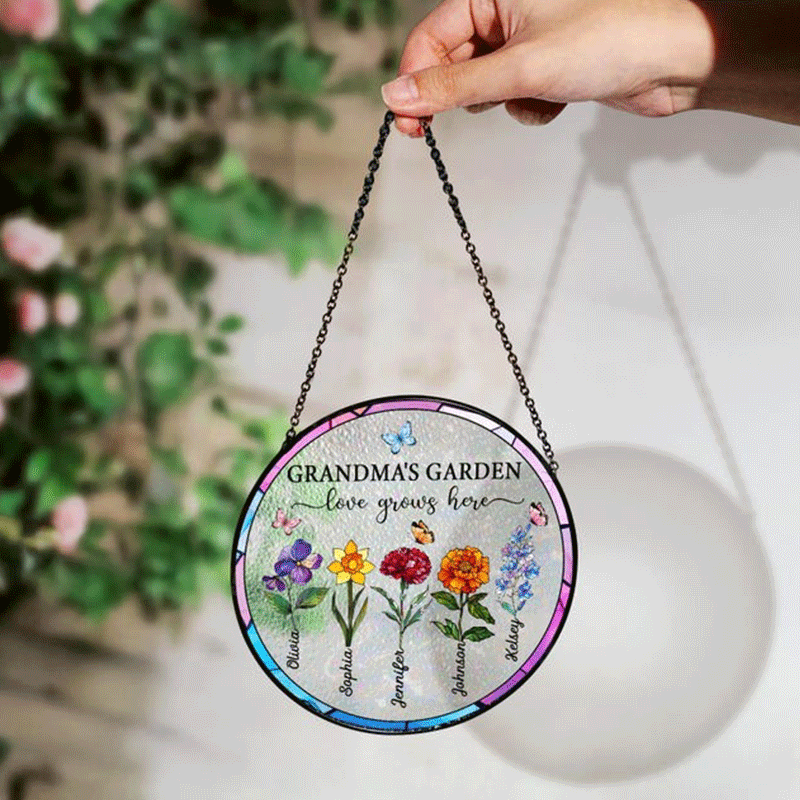 Suncatchers Stained Glass Flower, Personalized Grandma's Garden Suncatcher