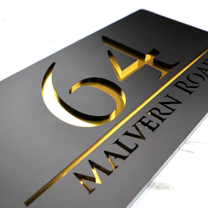 Laser Cut Matt Black & Silver Mirror Floating House Sign