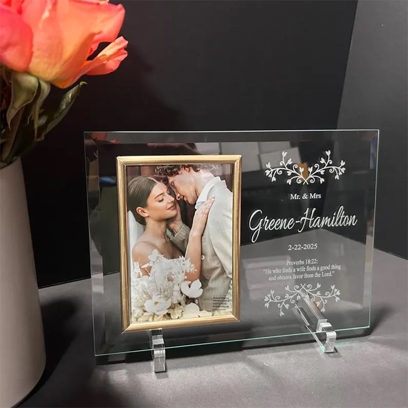 Engraved Wedding Frame, Glass Frame For Wedding Souvenirs