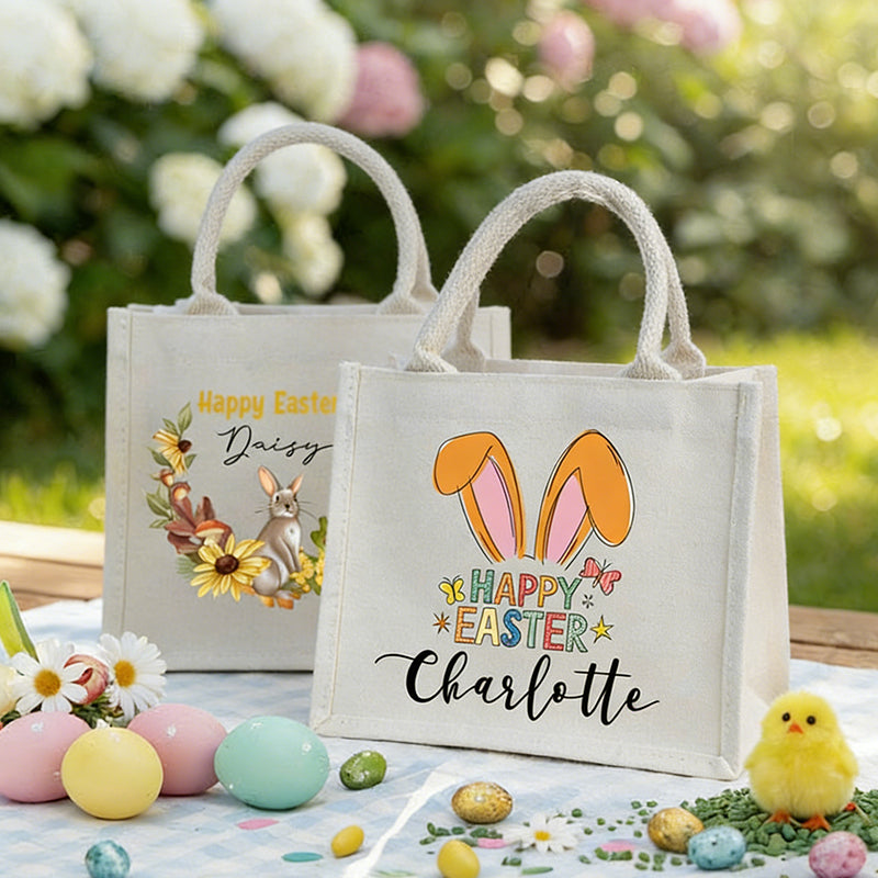 Personalized Easter Tote Bag: Bunny Design, Kids Easter Basket