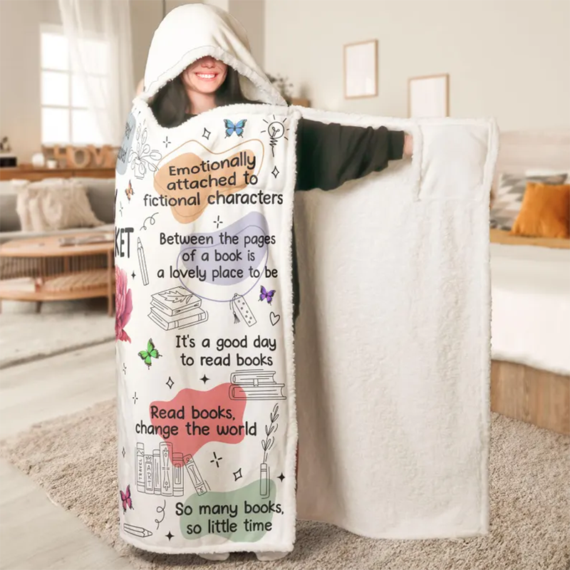 Birth Flower Book Lovers, Books Quotes, Personalized Wearable Blanket Hoodie