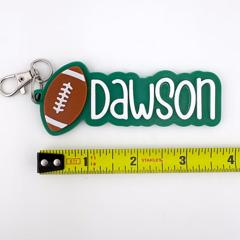 Personalized Football Name Tag Keychain | Youth Sports Team Equipment Bag Player Name Tag