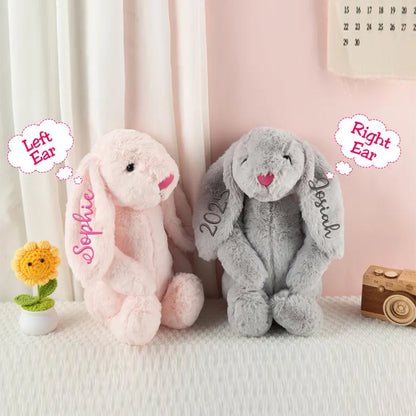 Personalized Easter Embroidered Plush Bunny Toy, Custom Newborn Gift