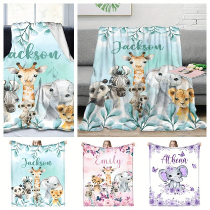 Personalized Animal Fleece Blanket with Custom Name And Letter Design