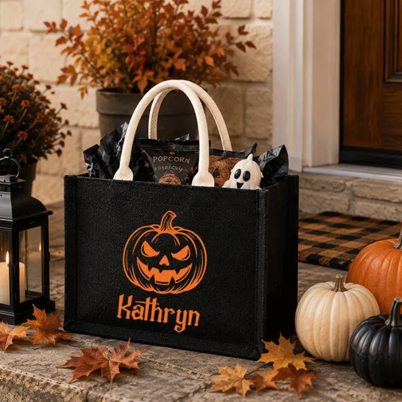 Personalized Halloween Trick or Treat Bag, Custom Name Halloween Tote