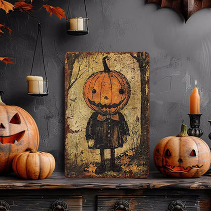 Primitive Pumpkinhead Halloween Decor Metal Art Sign Mantle Decoration