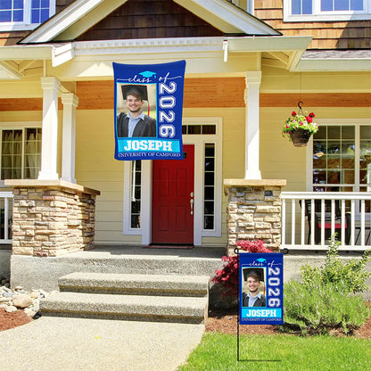 Personalized Graduation Garden Flag w/ Photo, Name & School Name