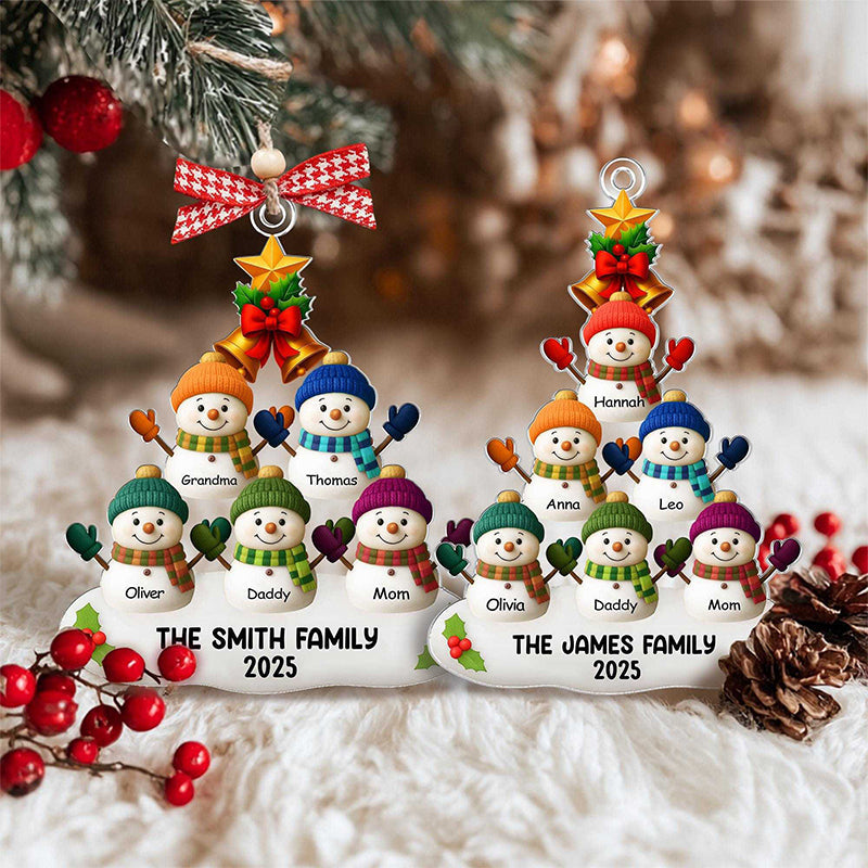 Custom Snowman Family Ornament, Personalized Christmas Ornament with Names