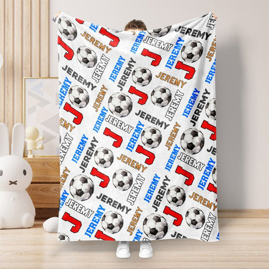 Personalized Soccer Blanket with Your Name and Letter