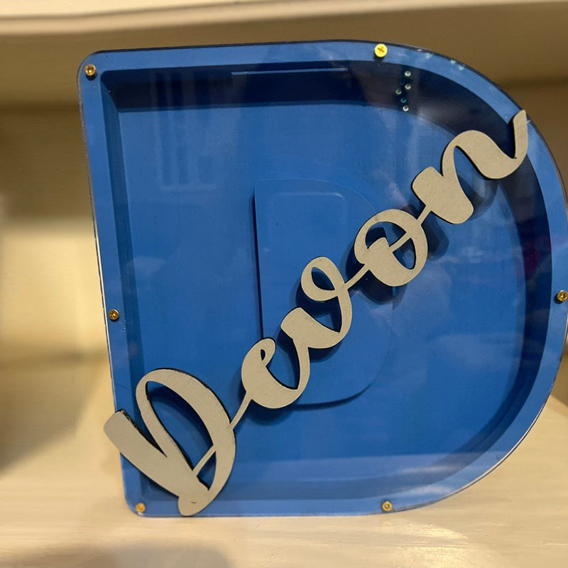 personalized wood letter piggy banks