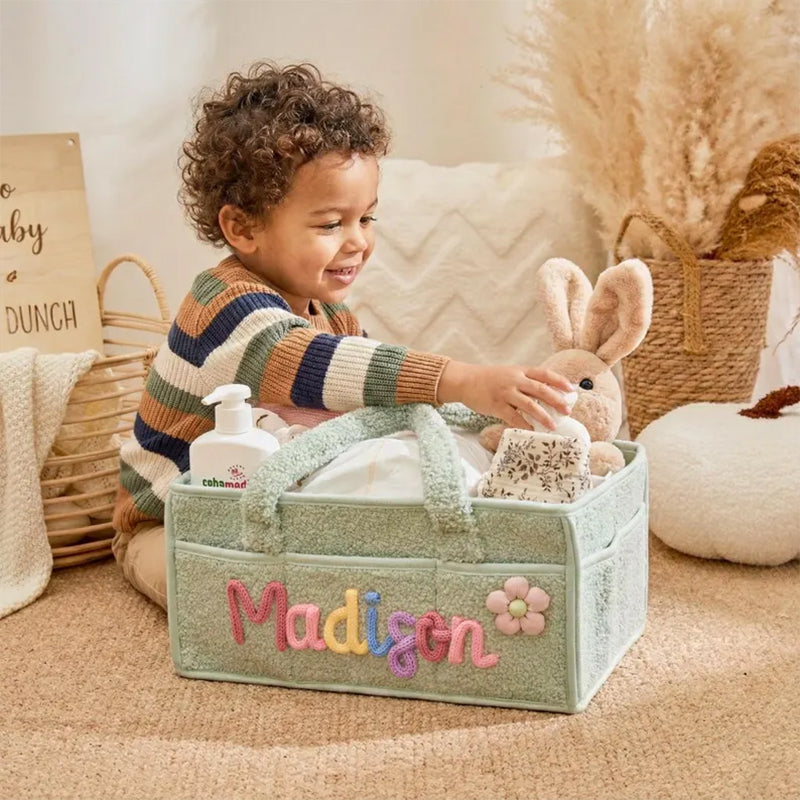 Personalized Knit Diaper Caddy Organizer