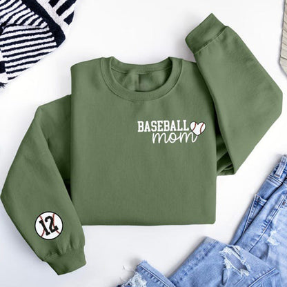 Personalize Baseball Mom Kids Name On Sleeve Sweatshirt