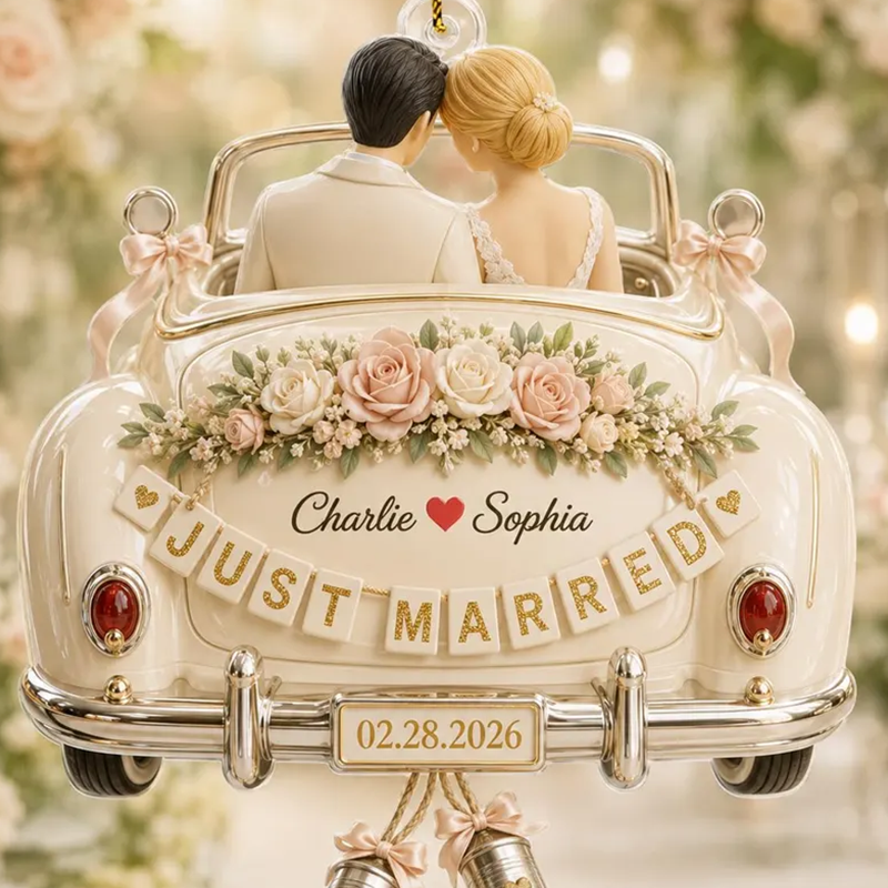 Personalized Just Married Wedding Car Ornament