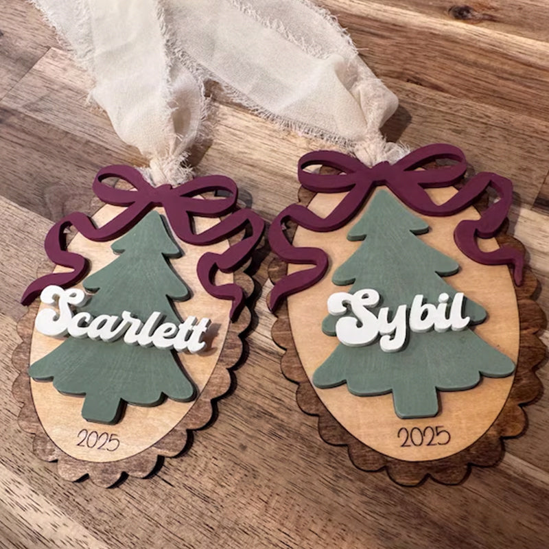 Personalized Family Christmas Ornament: Scalloped Bow