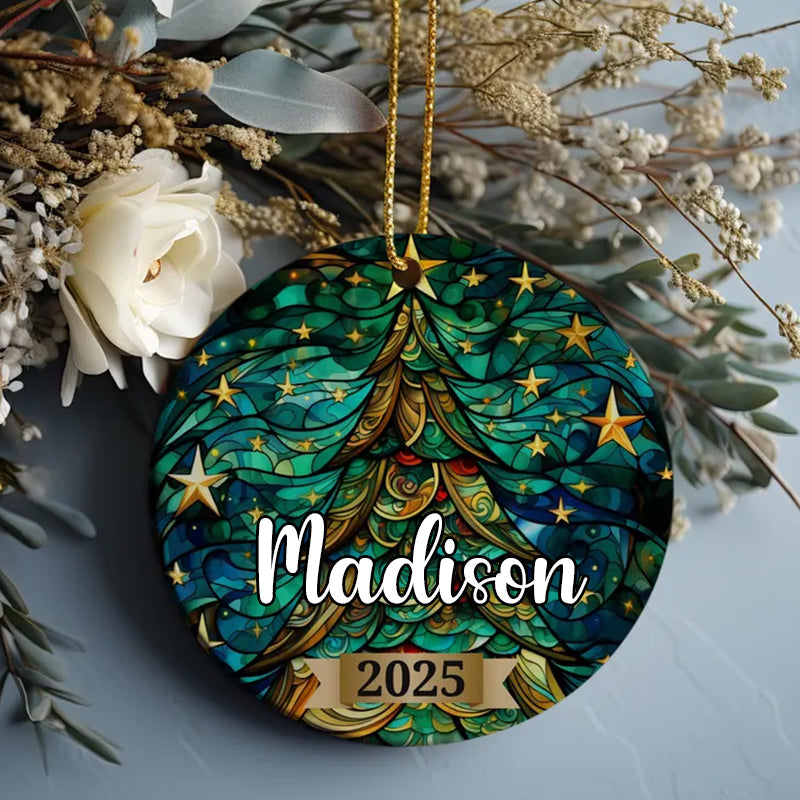 Custom  Christmas Tree Ornament 2025, Stained Glass Holiday Decoration